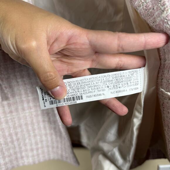 Zara Light Pink Tweed Textured Double Breasted Blazer sz XL - Picture 5 of 10